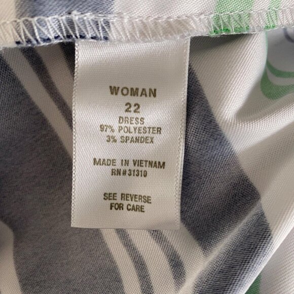 Dressbarn A Line Dress Womens 22 Striped V Neck Sleeveless White Black Green - Picture 6 of 7
